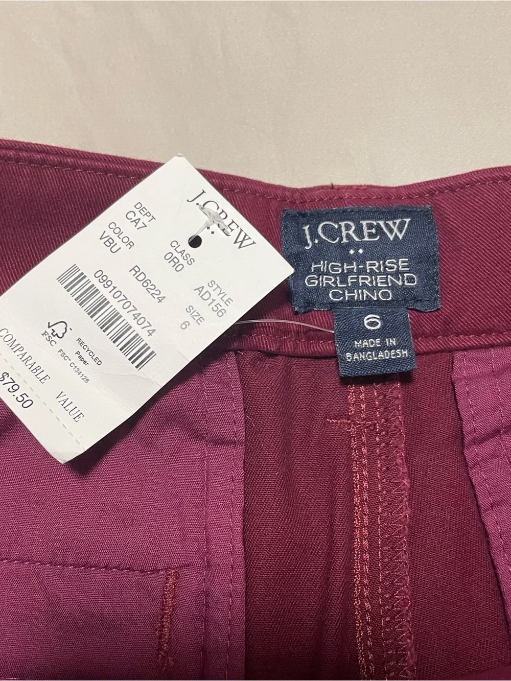J. Crew Women’s High Rise Chino Pants in Deep Wine
